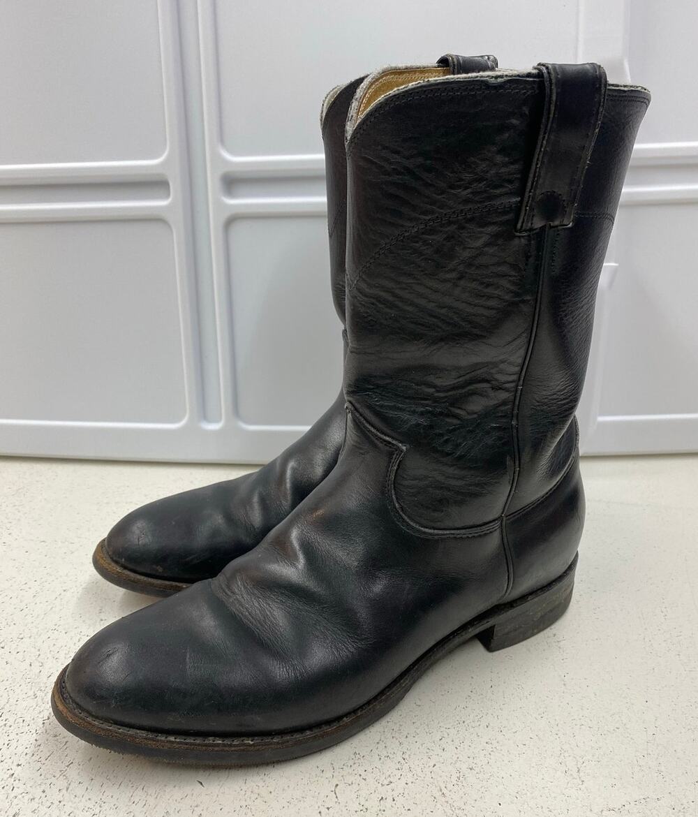 VTG Men Justin Roper USA 11" black Western Cowboy round toe boots, 8.5D